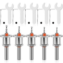 Wolfride 5pcs Countersink Drill Bit, 8mm Round Shank 2.8-4mm Cone Drill Counterbore Router Bit Set with Adjustable Depth Stop for Woodworking