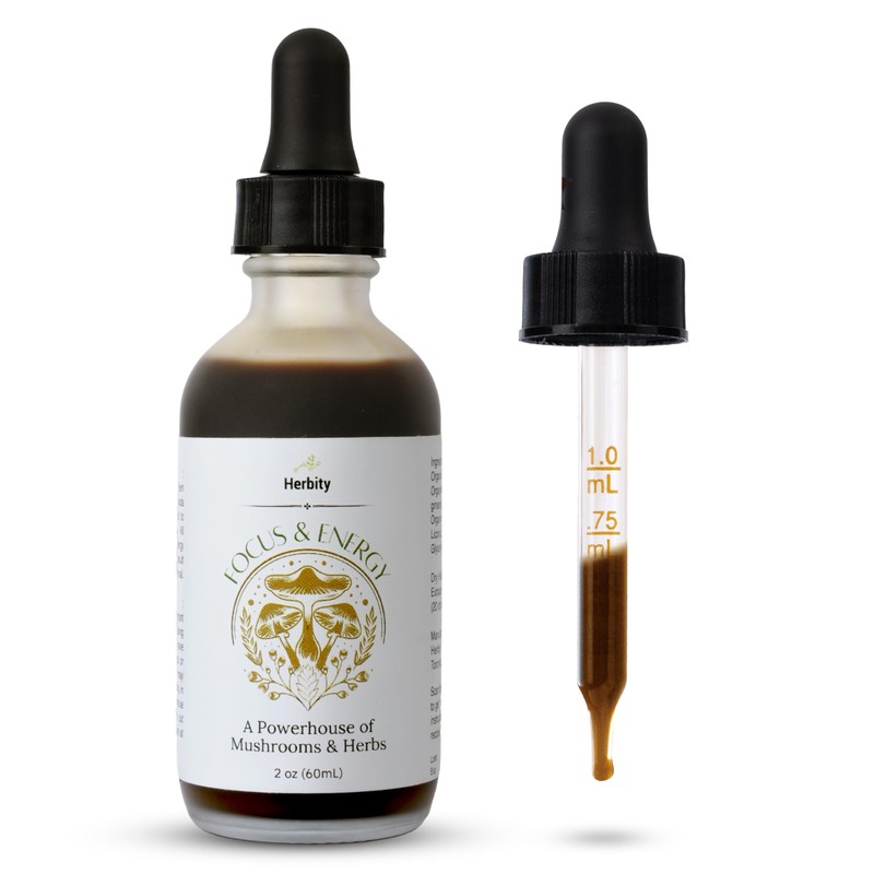 Herbity Focus & Energy Natural Mushroom Tincture - Adaptogenic Mushroom