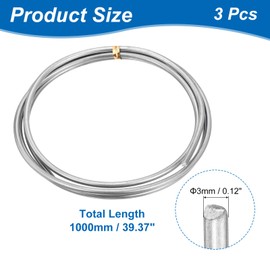 sourcing map 3Pcs Zinc Wire, 99.99% High Purity Solid Zinc Bar 1/8"(3mm) Dia 39 3/8"(1000mm) Length Zinc Metal Rod Anode Good Conductivity for Scientific Experiment Research DIY Craft