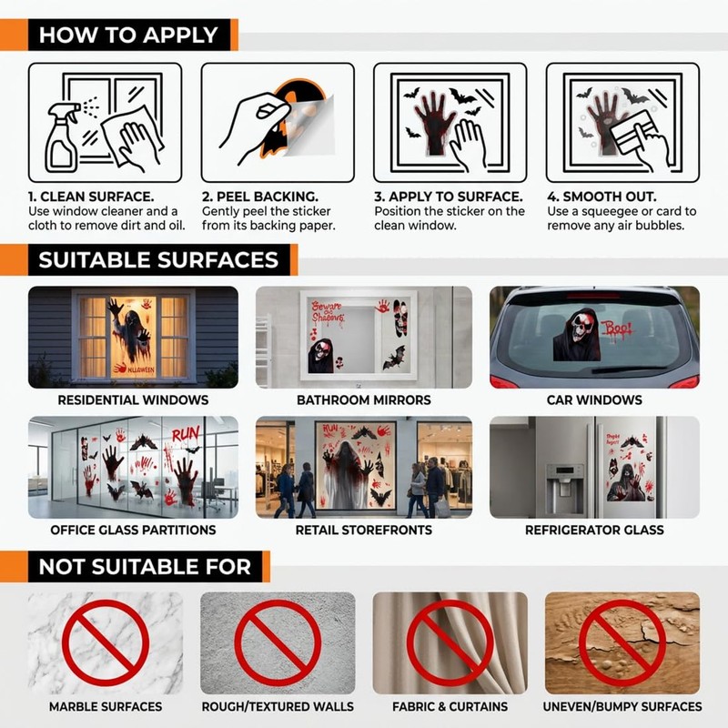 Halloween Window Clings Ghost Bat Witch Decorations