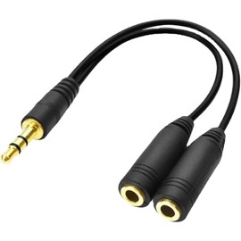 Parishop Earphone Splitter Cable, Earphone Jack, Capable of Calling, Dual Pole, 0.1 inch (3.5 mm) Distribution Cable, 11.8 inches (30 cm), Microphone Function, 4 Pole Mini Plug Male to 2 x 4 Pole Stereo Female, Gold Plated, Compatible with PC, Headphone,