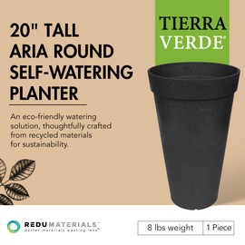 TierraVerde Aria Indoor Outdoor Self Watering Tall Planter, 12.5" W x 20" H, Black