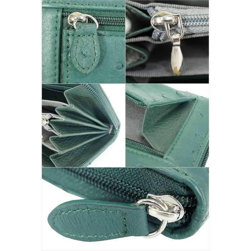 Bliss Leather Genuine Ostrich Long Wallet, Round Zip, YKK Luxury