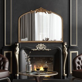 BAODANFU Baroque Arched Mirror for Living Room Wall, 36" X 30" Antique Gold Ornate Beaded Frame Decorative Accent Vanity Mirrors for Mantle, Bathroom, Bedroom Wall Mounted