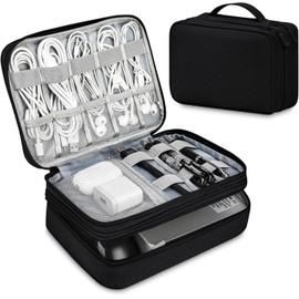 Organizador Portátil Electrónicos, Estuche para Cables Bolsa para Accesorios Electrónicos Organizador de Cables para Viaje para Discos Duros, Cables USB, Auriculares, Cargadores, Tarjeta SD (Negro)