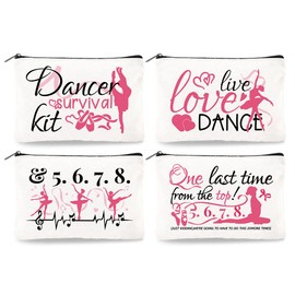 Doodlream Canvas Make Up Bag with Dancer - 4 Pieces Dancer Survival Set Gift Cosmetic Bag Travel Organiser Portable Accessories with Zip