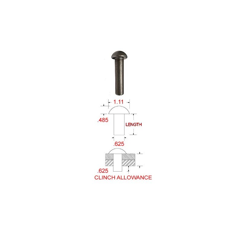 5/8" Diameter X 2-1/2" Long Solid Steel Round Head Rivet,