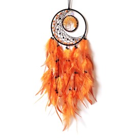 Donko Crystal Stone Dream Catcher, Tree of Life Dream Catchers, Orange Feather Dream Catcher for Bedroom Decor, Handmade Dream Catcher for Wall Hanging Decor