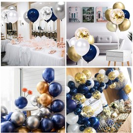 Flow.month 60Pcs Balloons Set, 12 Inches Navy Blue Balloons silver Metallic Balloons white Latex Balloons Confetti Balloons Helium Balloons for Wedding Birthday Party Decoration(silver-b)