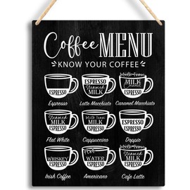 Retro Coffee Bar Menu Wall Decor - Rustic Wooden Hanging Sign Decor for Coffee Lovers - Cafe Print Wall Art for Farmhouse Kitchen & Cafe, 8x10 Inches -B36