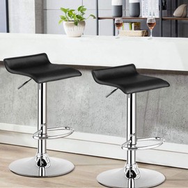 COSTWAY Bar Stools Set of 2, Modern Swivel Contemporary barstools with Adjustable Height, Footrests, Chrome Hydraulic PU Leather Backless Bar Chairs for Kitchen Island Cafe Pub, Black