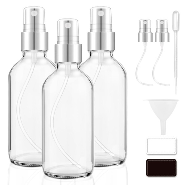 Tecohouse Glass Spray Bottles 4 oz, 3 Pack Small Clear