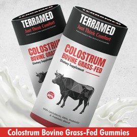 Terramed Just Think Comfort Terramed Just Think Comfort Colostrum Supplement | Bovine Grass Fed Colostrum with 60% IgG | with Lactoferrin, PRPS, Probiotics & Prebiotics | Gentle on Kids & Adults | GMO-Free | 90 Gummies