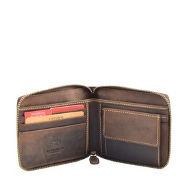 House of Luggage Mens Real Leather Hunter Zip Round Oiled Leather Wallet RFID Blocking HLG702 (Oil Brown)