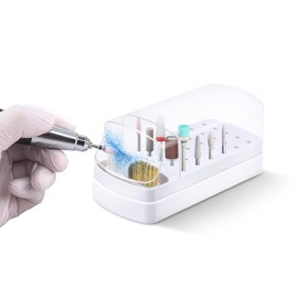 2 in 1 Nail Drill Bits Holder and Nail Drill Bits Brushes, 30 Holes Dustproof Nail Drill Storage Box Organiser Container Manicure Tools for Beauty Salon (without Drill) White