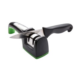 7.8 x 2 Inch Knife Sharpener, 1 Heavy-Duty Knife Sharpening Tool - Manual Tabletop Design, Diamond Edge, Black Stainless Steel Kitchen Knife Sharpener, For Sharpening Straight Knives - Restaurantware