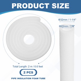 PATIKIL Pipe Insulation Foam Tube, 2 Pack Pool Noodles Foam Tubing Outdoor Wrap Pipe Covers 7/8" (22mm) ID x 1-1/4" (32mm) OD x 6.6 ft for Handle Grip HVAC Units, White