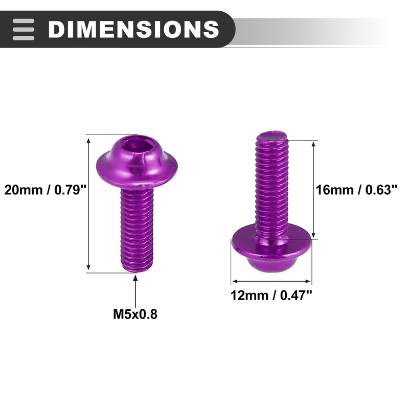 Motoforti Universal Motorcycle Windscreen Screws Bolts, M5x0.8, Rubber, Aluminum Alloy,