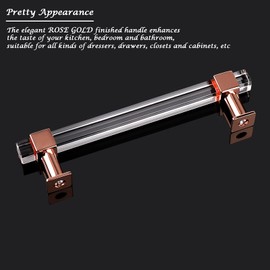 Orger 5 Pack Square Clear Acrylic Cabinet Pulls 5 inch Hole Centers, Kitchen Hardware Drawer Pulls with Rose Gold Finish Base, Cabinet Handles for Cupboard Wardrob Dresser Drawers