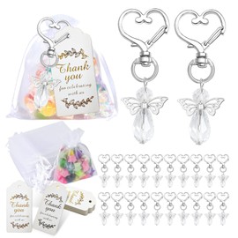 EDLMKM 30Pcs Thank You Keychain Gifts, Guardian Angel Keychains with Keyring Organza Bags Thanks Tags, for Guests Easter, Communion, Christenings, Baptism, Wedding, Prayer & Church Events Baby Shower
