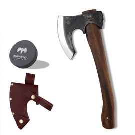 DWFKHT 14.6" Hatchet, Camping Hatchet with Leather Sheath, Bushcraft Axe with 1065 Carbon Steel & Beech Handle, Survival Axe for Wood Splitting and Chopping - Perfect for Gardening and Outdoor