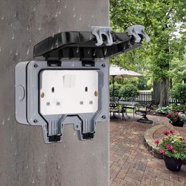 BALLSHOP Outdoor Sockets Weatherproof Outdoor 13A Double Gang Twin Switched Socket IP66 Outside Outdoor Wall Weatherproof Plug Socket Box