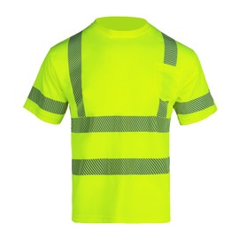 Hi Vis Safety T Shirt for Men Class 2 ANSI Reflective High Visibility Short Sleeves Work Shirt (Yellow,M)