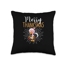 Thanksgiving Shirt Pilgrim Costume Turkey Meat Merry Thanksmas Santa Turkey Day Thanksgiving Christmas Throw Pillow, 16x16, Multicolor