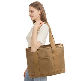 Women's Medium Handbag Canvas Satchel Tote Bag Shoulder Bag Shopper for Books Everyday Work, Coffee L