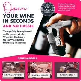 VINABON Waiters Sacacorchos - Llave de vino de acero inoxidable 3 en 1 de calidad profesional con abridor de cerveza para servidores y camareros, abrebotellas de vino simple manual. Incluye libro electrónico WineGuide
