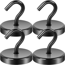 Neosmuk Magnetic Hooks Extra Strong 77 kg - Black Magnetic Hooks with Neodymium for Camping, Workshop, Locker & Coat Hooks, Outdoor & Cruise Accessories, Pack of 4