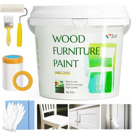 DWIL Wood Furniture Paint 32oz, White Wood Paint for Furniture, Cabinet, Door, Kitchen - Matte, With Tools, Water-Based, Odorless