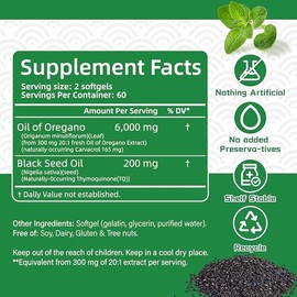 Oregano Oil 6000 mg (per serving) with Black Seed Oil —Immune Repair, Detox, Anti-Inflammatory, Eases Bloating — 120 Count:_single bottle