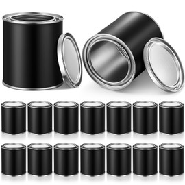 Vesici 16 Pack Metal Paint Cans with Lids 0.84 Pint Paint Can Empty Unlined Can Small Multipurpose Metal Pail Buckets Storage Containers for Crafts DIY Project Adhesives(Black)
