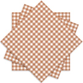Whaline Brown Plaid Paper Napkins Locally Grown Baby Shower Disposable Dinner Napkin Checkered Decorative Luncheon Napkin for Home Party Table Decor, 50Pcs