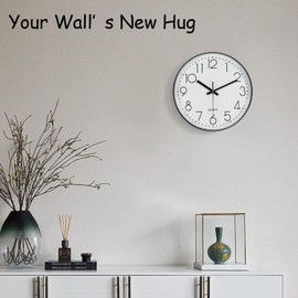 Mabpedo Silent Wall Clocks Battery Operated 8 Inch, Analog Wall Clock with Oversized Number Tempered Glass Clock Face, Black Quartz Non Ticking Wall Clocks for Living Room Bedroom Kitchen Office