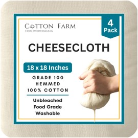 Cotton Farm Pre-Cut Cheese Cloths, 18 x 18 inch, Grade 100, Overlocked Edges, Ready to Use, Muslin Cheesecloth for Straining and Cooking, 100% Unbleached Cotton, Reusable