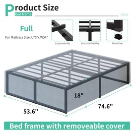 Lutown-Teen 18 Inch Full Size Bed Frame with Storage Bed Cover Skirt, Heavy Duty Metal Full Platform Bed Frame No Box Spring Needed, Easy Assembly, Noise Free, Black and Blue