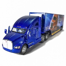 KiNSMART Kenworth T700 Container Truck, 1:68 Scale, Die Cast Metal Model, Blue with Decals, Pullback Action