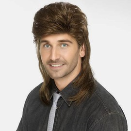 Creamily Mullet Wigs for Men 80s Costumes Fancy Party Adult Funny Wigs for Men Costumes Fancy Party Accessory Cosplay Wig (Brown)