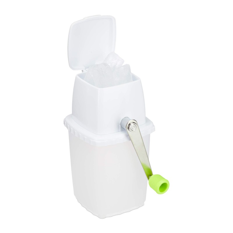 Relaxdays, White-Green Manual Ice Crusher, with Hand Crank, Bar Accessories,