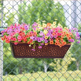 XXFBJNMD 2 Pack 24 Inch Window Boxes Planters with Coco Coir Liner Metal Hanging Flower Planter Window Basket Deck Railing Planter Boxes for Outdoor Indoor Lawn