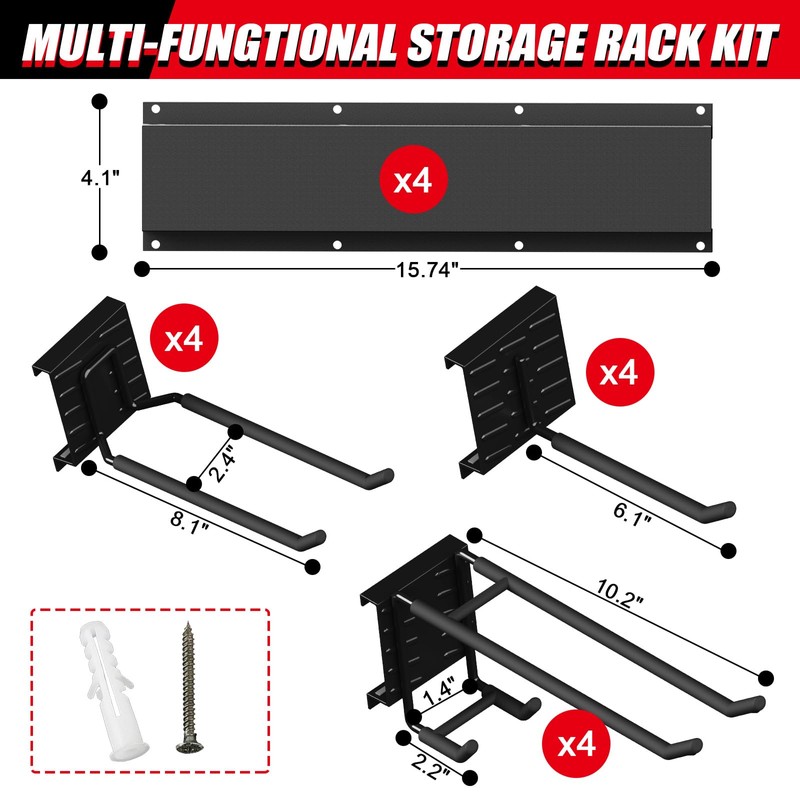 64 Inches Garage Organization, Wall Mount Garden Tool Organizer, 880lbs