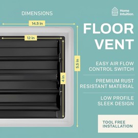 Home Intuition Victorian Floor Vent Cover 4X12 Inch Floor Register with Mesh Cover Trap Heat and Air Walkable Metal Floor Vent for HVAC Duct, Polished Brass