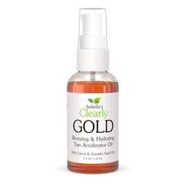 Isabella's Clearly GOLD, Aceite Bronceador 100% Natural | Aceite Corporal Hidratante Acelerador del Bronceado para un Brillo Bronceado Sano con Oliva, Semilla de Zanahoria y Coco | Hecho en USA, 60 ml