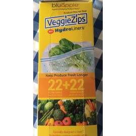 Bluapple VeggieZips 22 Produce Bags + Hydro Liners Keep Veggies Fresh Reusable