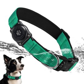 Upgraded AirTag Dog Collar, IP68 Waterproof Air Tag Dog Collar Holder, Reflective, Ultra-Durable, Comfortable Padded, Heavy Duty Dog Collars for Small Medium Large Dogs (L (14.8"-20.3"), Teal)