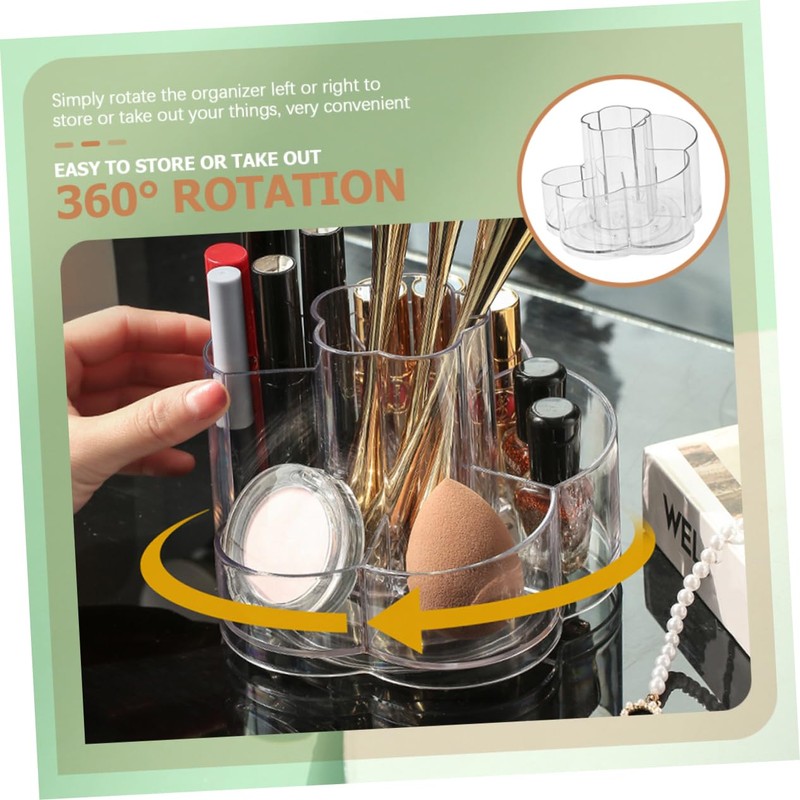 WOONEKY Makeup Brush Holder Rotatable Vanity Organizer with Compartments Compact
