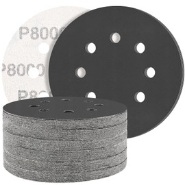 STEBRUAM Pack of 50 Silicon Carbide Sandpaper 125 mm Velcro 8000 Grit Professional 125 Round 8 Hole Wet and Dry Sanding Disc, Best for Metal Cars