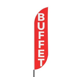 Buffet Sign feather flag for Outdoor by Mavis Print | 11.5 FEET Long Polyester Outdoor Banner Flag for Easy Hang | HD Print Swooper I Flag Only for Food Advertising | Made in USA I Flag Only